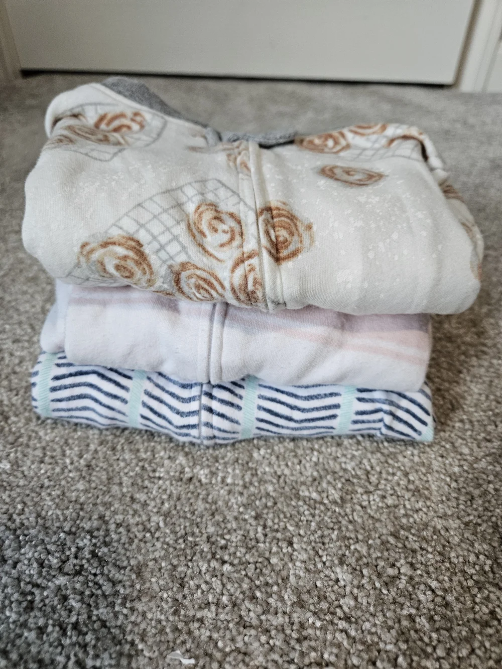 Soft Stripe & Floral Footed One-Piece Pajamas for Kids - Pink, Blue & Cream